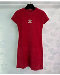 Chanel Women's Mohair Short Sleeve Dress Red