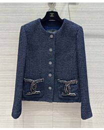 Chanel Women's Tweed Jacket Dark Blue
