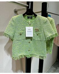 Chanel Women's Tweed Short-sleeved Jacket Green