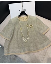Chanel Women's Tweed short-sleeved Top Golden