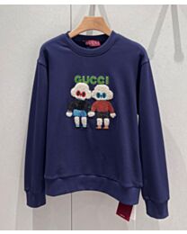 Gucci Women's Dog Sequin Embroidery Sweatshirt Dark Blue