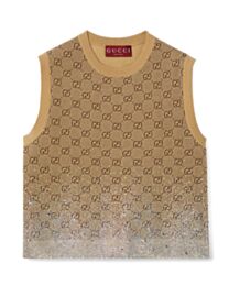 Gucci Women's Embroidered Wool GG Jacquard Vest Coffee