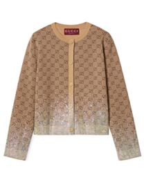 Gucci Women's Embroidered Wool GG Jacquard Cardigan Coffee