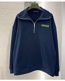 Gucci Women's Viscose Knit Zip-Up Sweatshirt Dark Blue