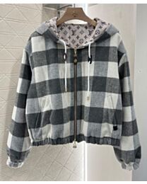 Louis Vuitton Women's Double Face Check Zip-Up Jacket Gray