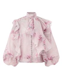 Zimmermann Women's Crush Tie Neck Ruffle Blouse Pink