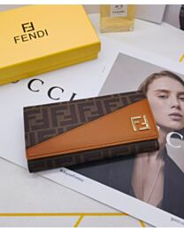 Fendi FF Logo Zipped Long Wallet Coffee