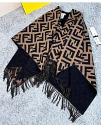 Fendi FF Poncho Multicolor Wool And Cashmere Poncho Coffee