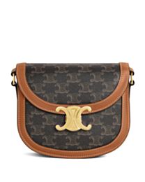 Celine Teen Besace Triomphe In Triomphe Canvas And Calfskin Coffee