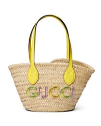 Gucci Mini Straw Tote With Gucci Logo 782381 Yellow