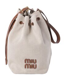 Miumiu Canvas And Leather Bucket Bag 5BE089 Coffee