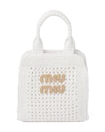 Miumiu Raffia-effect Crochet Fabric Tote Bag 5BA283 