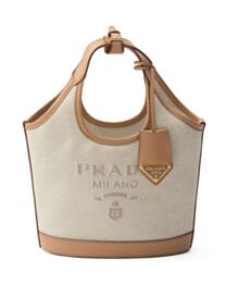 Prada Linen Blend And Leather Mini-buckle Bag 1BE074 Cream