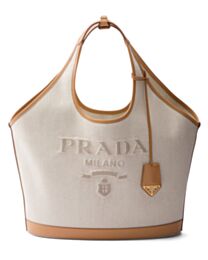 Prada Large Linen Blend And Leather Tote Bag 1BG472 Cream