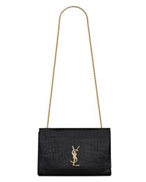 Saint Laurent Reversible Kate Medium In Crocodile-Embossed Leather Black