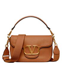 Valentino Garavani Alltime Grainy Calfskin Shoulder Bag Coffee