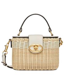 Valentino Vlogo Signature Wicker Vanity Bag Cream