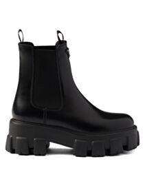 Prada Unisex Monolith Brushed Leather Chelsea Boots Black