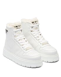 Prada Women's Leather And Shearling High-top Sneakers White