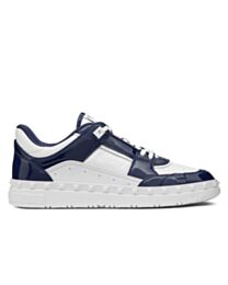 Valentino Unisex Freedots Low Top Sneaker In Patent Leather Dark Blue