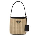 Prada Wicker And Canvas Bucket Bag 1BE062 Black