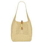 Saint Laurent Hobo Raffia Bag In Crochet And Smooth Leather Apricot